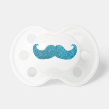 Blue Bling mustache  (Faux Glitter Graphic) Pacifiers