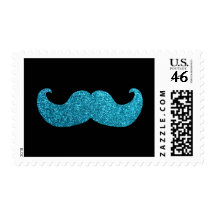 Blue Bling mustache  (Faux Glitter Graphic) Stamps