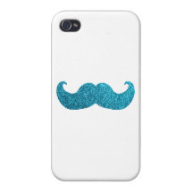 Blue Bling mustache  (Faux Glitter Graphic) white Case For iPhone 4