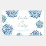 Blue Bloom Burst Rectangle Wedding Sticker Seal