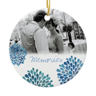 Blue Bloom Bursts Wedding Love Photo Ornament