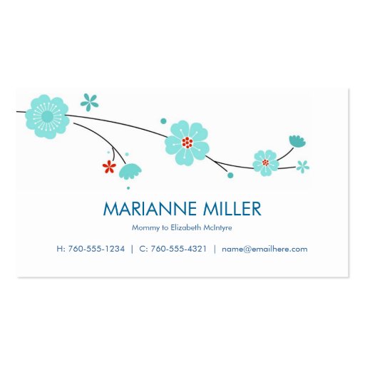 Blue Blossoms Calling Cards / Business Card Template (front side)