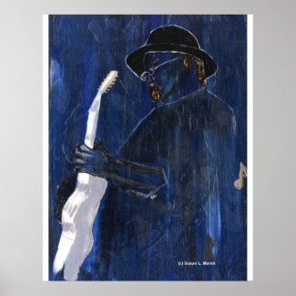 Blue Blues Guitar player painting acrylic Poster