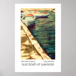 'Blue Boats at Llangors' Poster/Print print