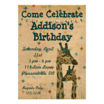 Blue Boho Giraffes  Birthday Invitation invitations