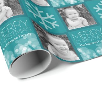 Blue Bokeh Modern Merry Christmas Gift Wrap Paper