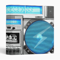 blue, boombox, 90&#39;s, funny, music, vintage, old school, ghetto blaster, urban, stereo, street, 80&#39;s, geek, retro, best, original, binder, Fichário com design gráfico personalizado
