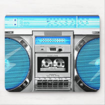 blue, boombox, music, stereo, vintage, boom box, old school, ghetto blaster, urban, mousepad, street, 80&#39;s, geek, retro, swagg, best, selling, original, mousepads, Mouse pad com design gráfico personalizado
