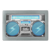 Blue boombox rectangular belt buckle