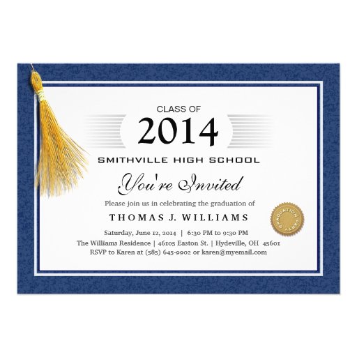 Blue Border Diploma with Tassel Graduation Invite (front side)