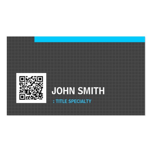 Blue Border in Simple Grid Pattern with QR Code Business Card Templates (front side)
