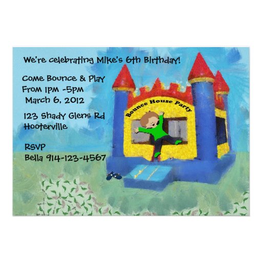 Blue Bounce House Party Invite