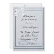 Blue Bow Christening Invitation