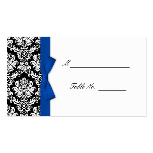 Blue Bow Damask Wedding Placecards Business Card (front side)
