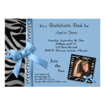 Blue Bow With Silver Pearls And Zebra Stripes Invitations