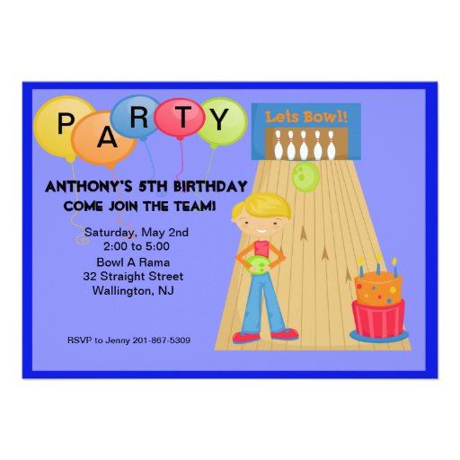 Blue,Bowling Birthday Party Invitation