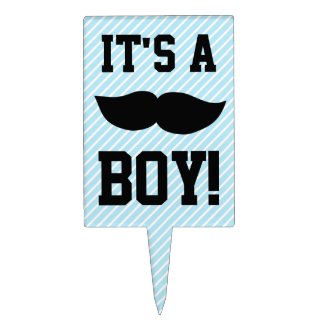 Blue Boy Moustache Baby Shower Rectangle Cake Topper