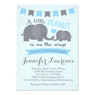 Blue Boy Peanut Elephant Baby Shower invitation