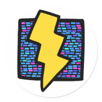 Blue Bricks Lightning Bolt Round Sticker
