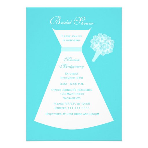 Blue Bridal Shower Invitation, Bridal Gown on Blue Invite