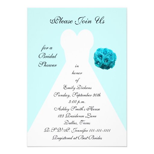 Blue Bridal Shower Invitation -- Wedding Gown Personalized Invite