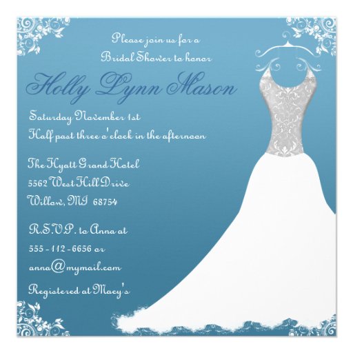 Blue Bridal Shower Wedding Gown Invitation