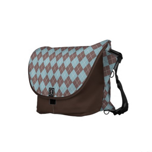 Blue brown argyle plaid Rickshaw messenger bag
