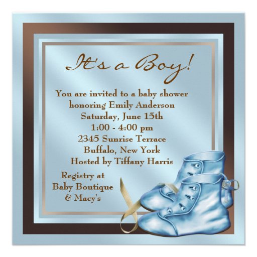 Blue Brown Baby Shoes Blue Brown Baby Boy Shower Personalized Announcements