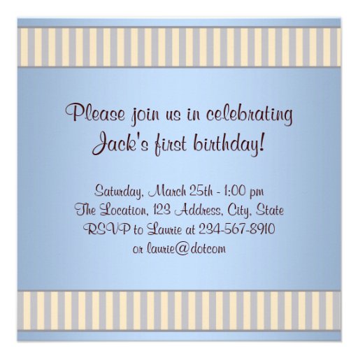 Blue Brown Boys Photo 1st Birthday Party Invites