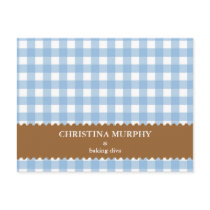 Blue brown gingham lined custom name recipe card postcards