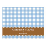 Blue brown gingham lined custom name recipe card post cards