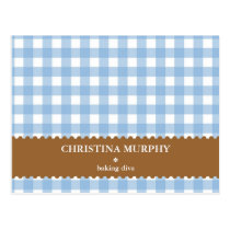 Blue brown gingham lined custom name recipe card postcards