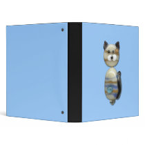 Blue Brown Glass Bead Cat Vinyl Binder
