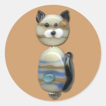 Blue Brown Glass Bead Cat Round Stickers