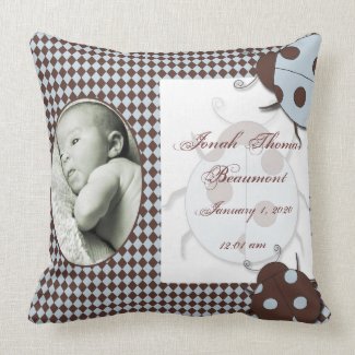Blue Brown Ladybug Baby Keepsake Pillow
