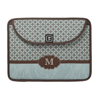 Blue brown modern monogram macbook pro sleeve rickshawflapsleeve