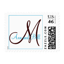 Blue & Brown Monogram Wedding USPS Postage