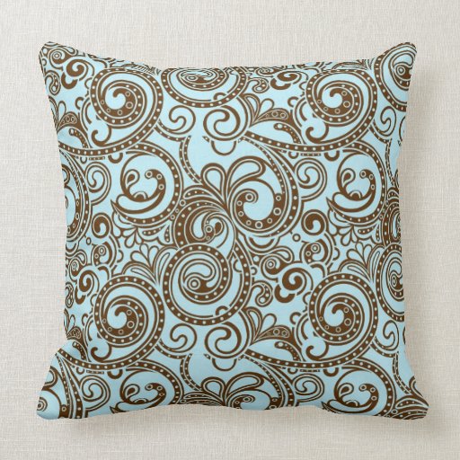 Blue & Brown Ornate Abstract Swirls Pattern Throw Pillows Zazzle