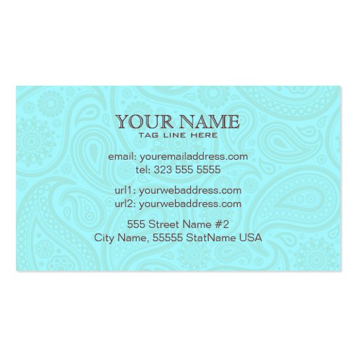 Blue & Brown Paisley Retro Pattern-Template Business Card (back side)