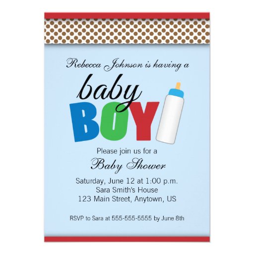 Blue & Brown Polka Dots Baby Shower Boy Invitation