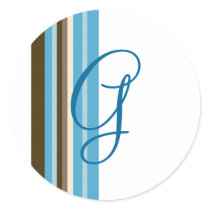Blue & Brown Ribbons Monogram (Customizable) stickers by agjanet Blue & Brown Ribbons Monogram (Customizable) stickers