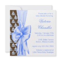 Blue Brown Sailboats Baby Boy Shower Personalized Invitation