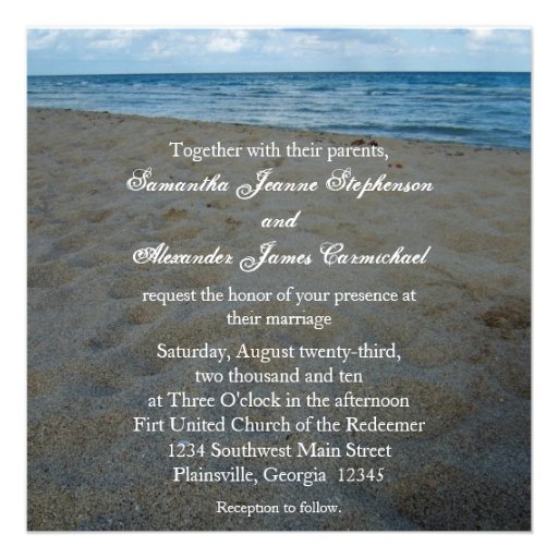 Blue+Brown Sands Beach Wedding Invitations