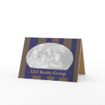Blue brown striped photo frame cards