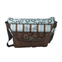 Blue Brown Stripes and Circles Messenger Bag messenger bags