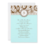 Blue Brown Vintage Wedding Invitation