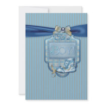 Blue Brown Vintge Boy Shower Invitation