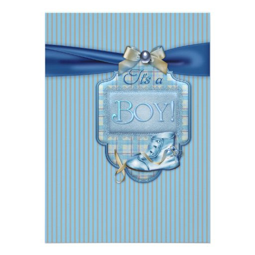 Blue Brown Vintge Boy Shower Invitation