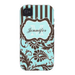 Blue, Brown, White Striped Damask iPhone 4 Vibe iPhone 4 Covers