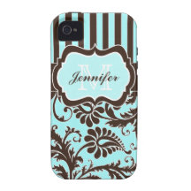 Blue, Brown, White Striped Damask iPhone 4 Vibe iPhone 4 Covers